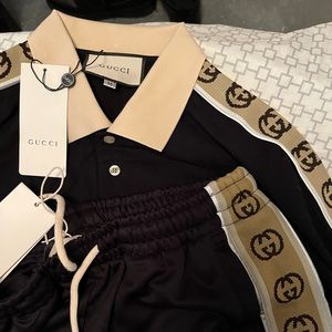 COPY - Black Gucci strip polo short Set